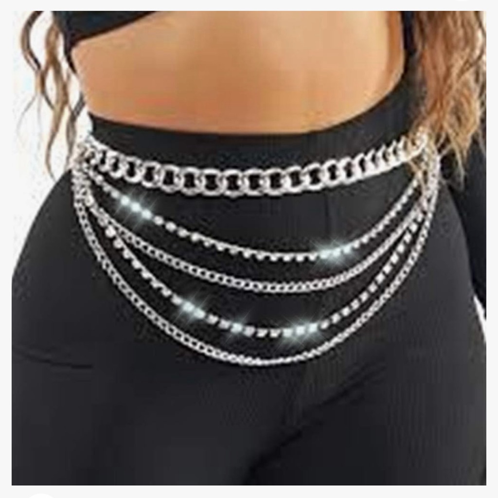 A gold or silver body chain photographed for a US resale listing in September 2026